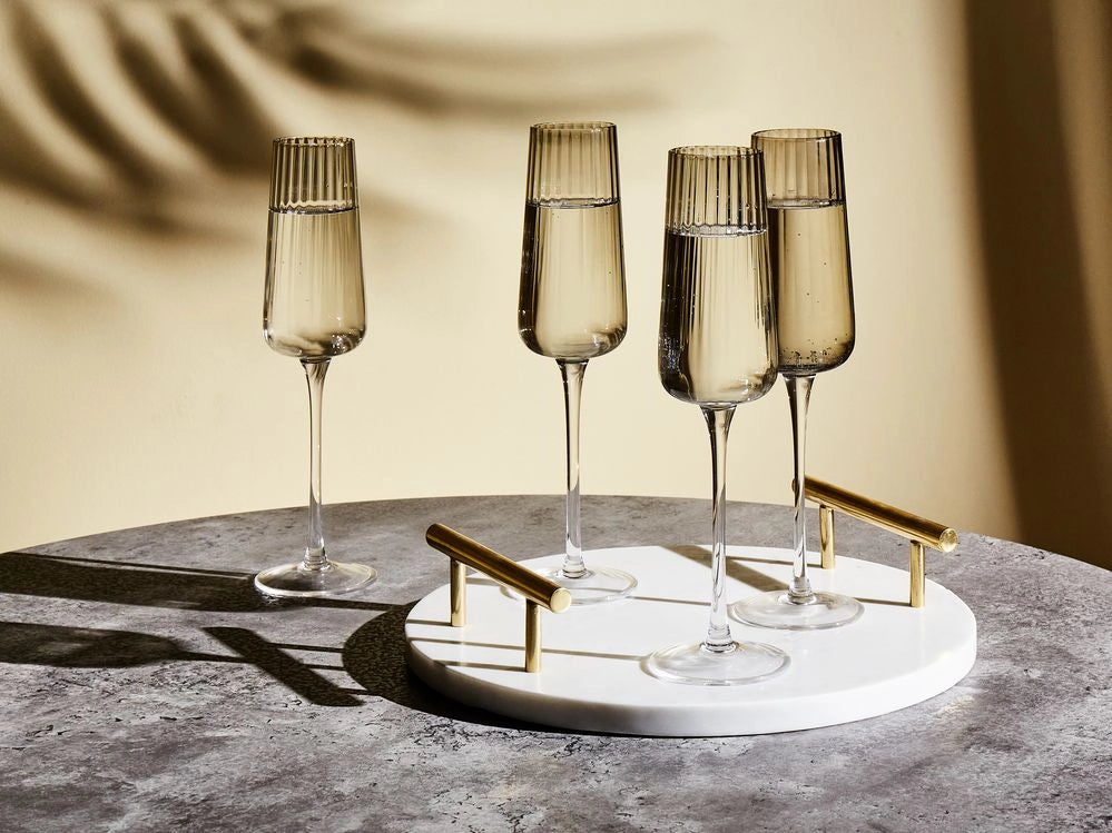 Set di 4 flûte da champagne grigio trasparente soffiato a mano 23 cl 8 oz 4 Pz Set Coupes Glass