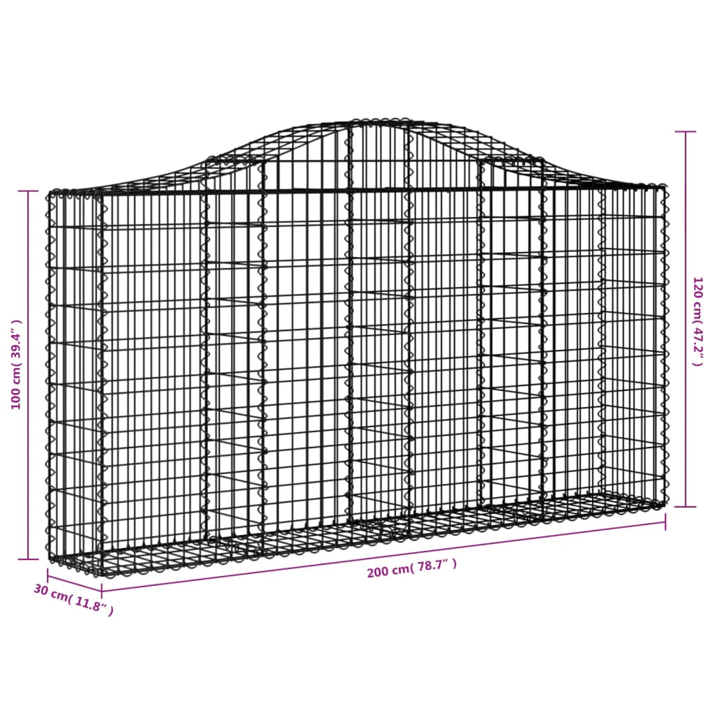 Cestini gabbioni recinzione a gabbia muro di contenimento ad arco 13 pezzi 200 x 30 x 100/120 cm ferro zincato argento 02_0040353
