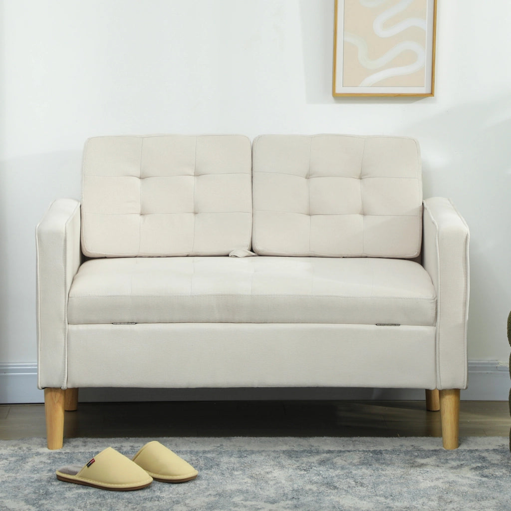 Divano 2 posti con contenitore e cassetti ¨C zephmum ¨C crema 117x62x78 cm
