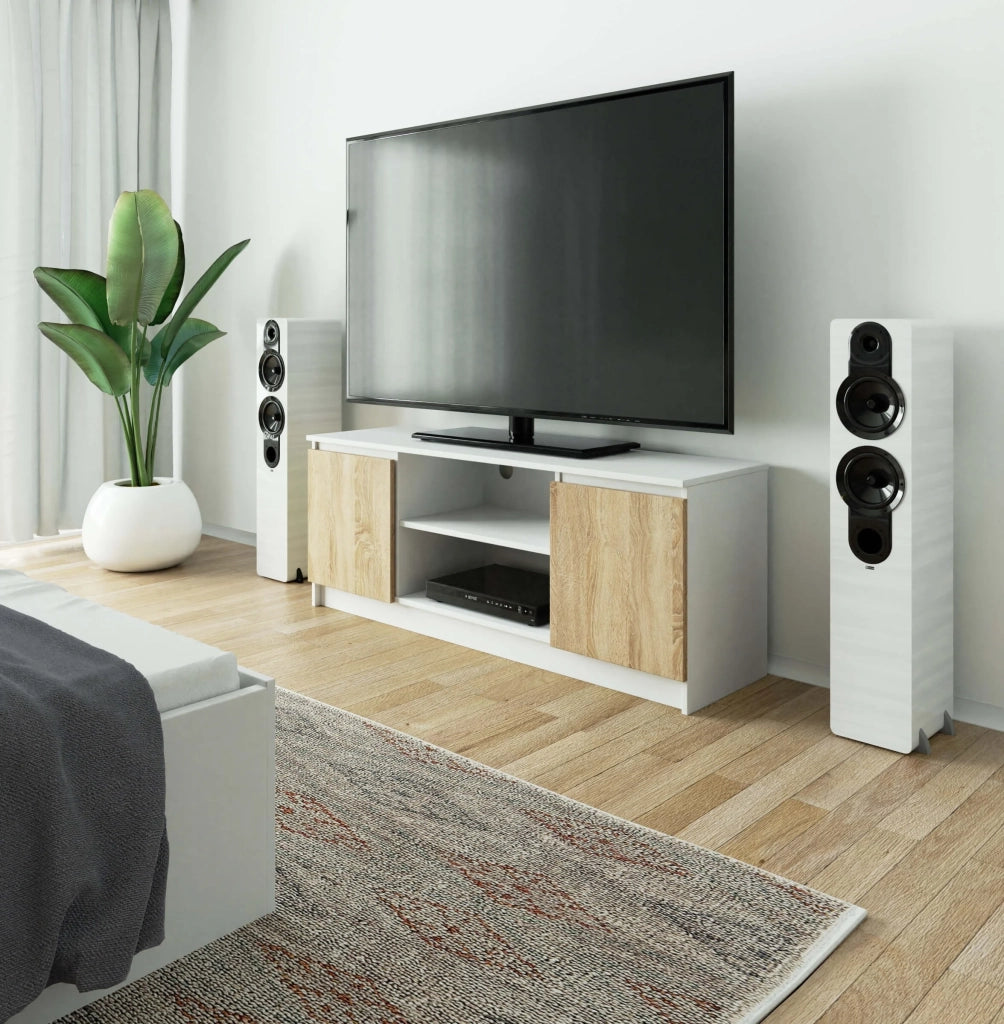 Mobile TV AKORD Bianco 140 cm 2 ante inserto frontale Sonoma Quercia 140x40x55 cm