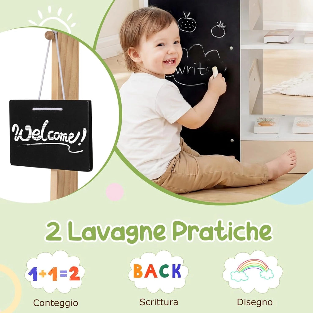 Supermercato Giocattolo per Bambini, Set di Gioco Comprasuper con Carrello, Lavagne, Distributore, Banco Cassa e Accessori Complessivi, per Bambini 3+ Anni, 89,5 x 79 x 104,5 cm