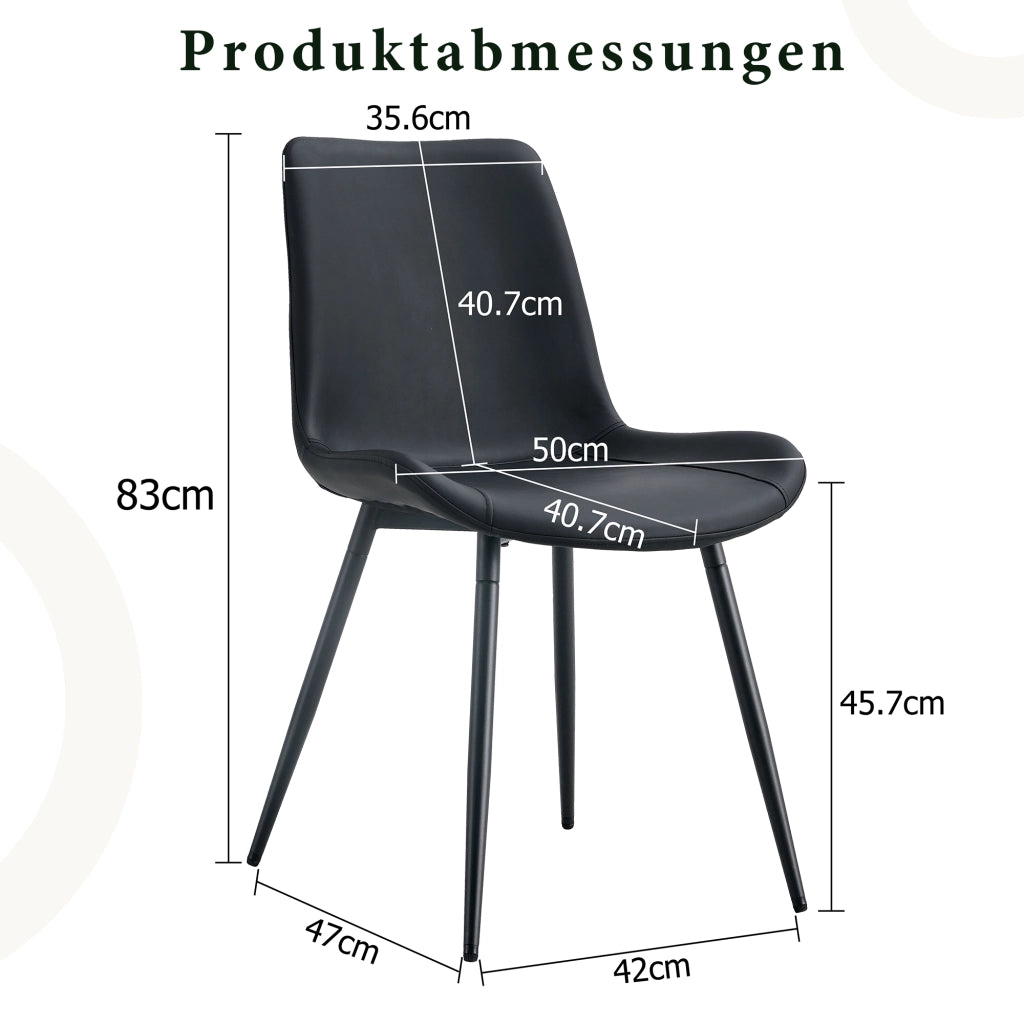 Sedia da sala da pranzo set da 4 con seduta ergonomica e gambe in metallo, in pu nero