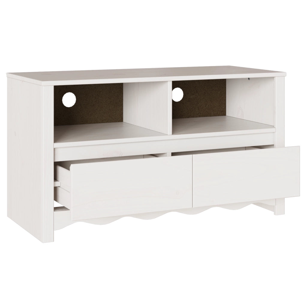 Mobile TV  "DRAMMEN" Bianco 99x43x55 cm Legno solido Pino