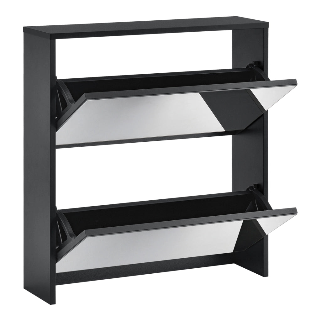 Scarpiera Vogar con 2 Contenitori Ribaltabili Mobile Portascarpe con Ante a Specchio 67x63x17 cm Nero [en.casa]