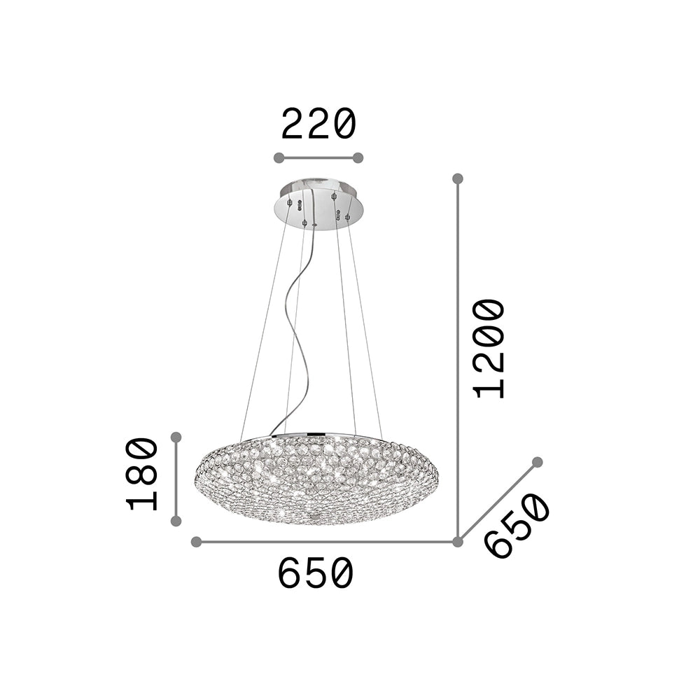 Sospensione Contemporanea King Metallo-Cristallo Cromo 12 Luci G9 3W 3000K