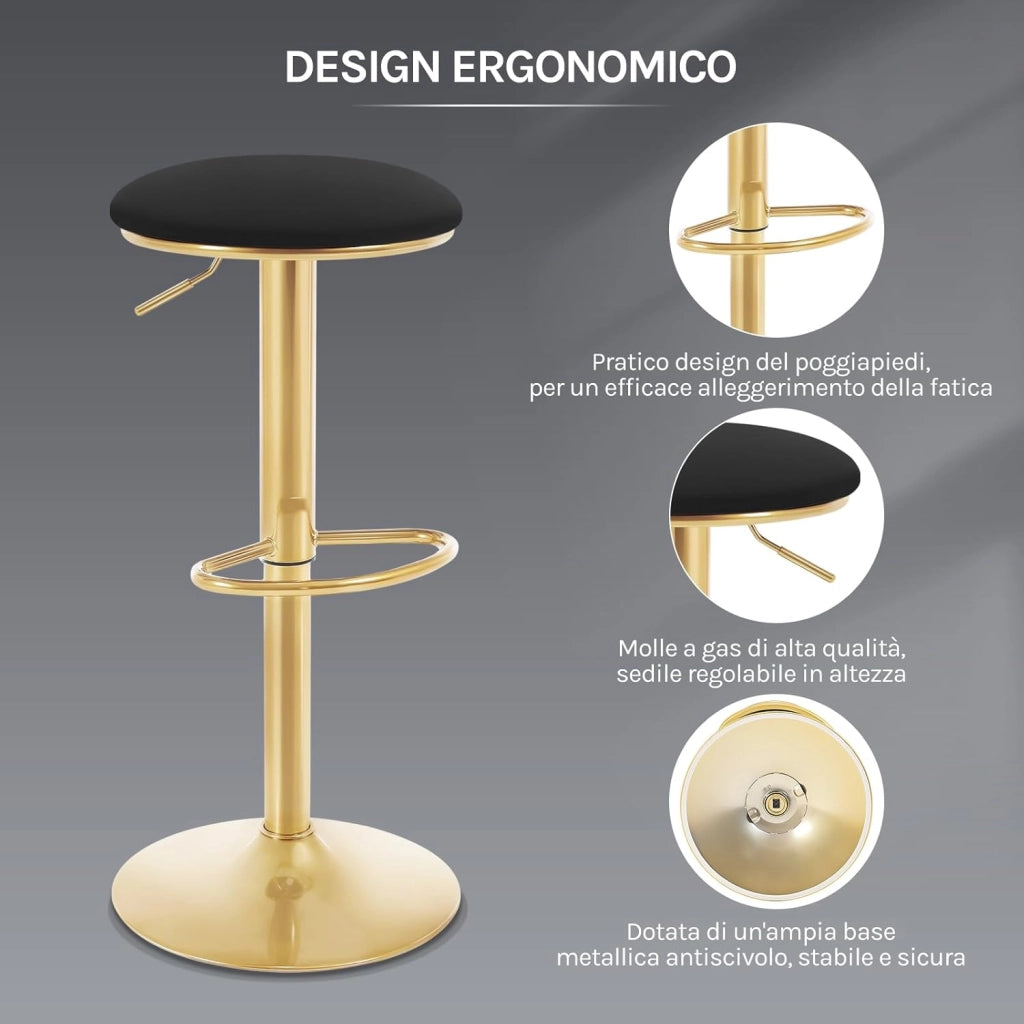 Sgabelli da Cucina Set di 2 Girevoli a 360°, Sgabelli Bar Regolabili in Altezza da 60 a 80,5 cm, con Seduta in Velluto per Sala da Pranzo, Soggiorno, Bar, Nero, BH302sz-2