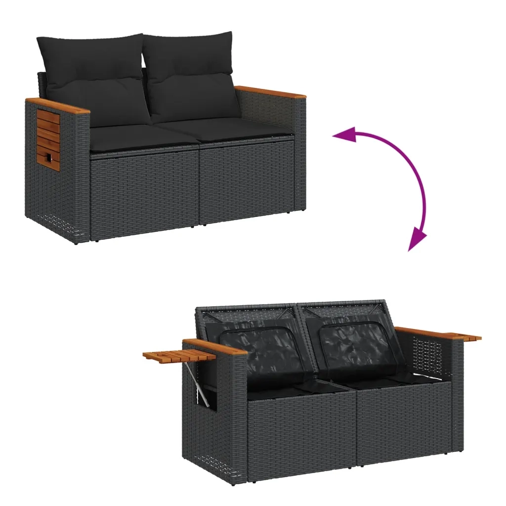 Divano da Giardino con Cuscini a 2 Posti-Sofa da Giardino-Divano da esterno Nero in Polyrattan 848527
