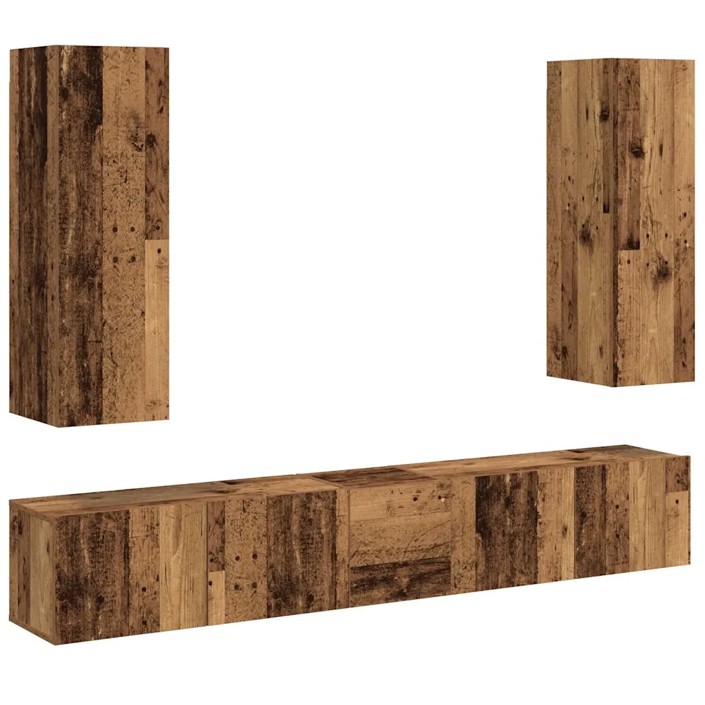 vidaXL Mobili TV a Parete 5 pz Legno Antico in Legno Multistrato