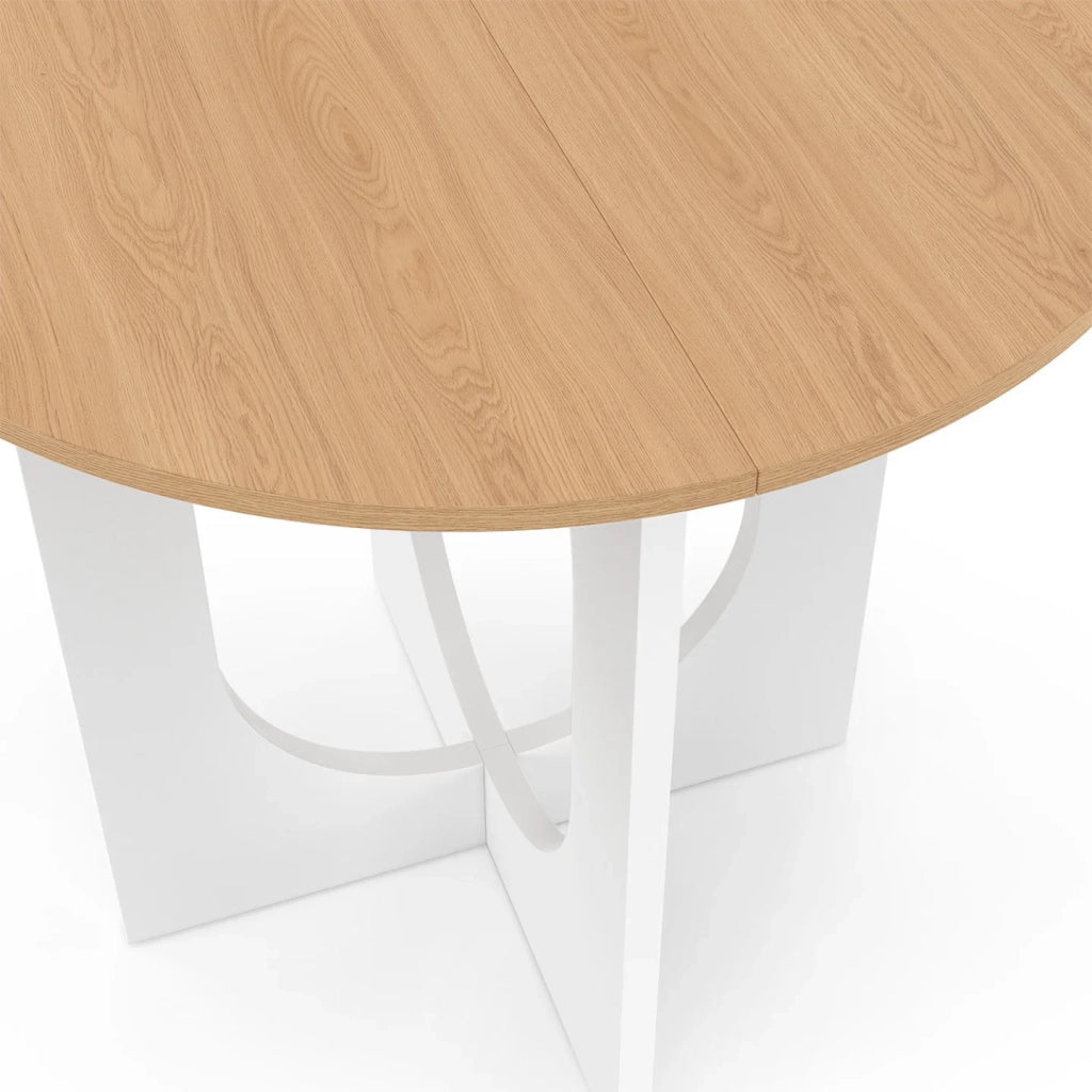 IDMarket - ALOISE Tavolo da pranzo fisso rotondo per 4 persone con gamba ad arco bianco e legno 80 cm