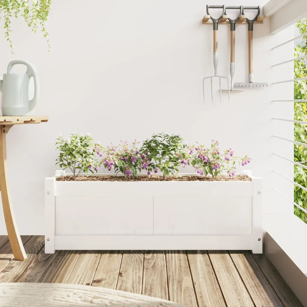 Fioriera da Giardino-Vaso da Esterno Bianca 90x31x31 cm Legno Massello di Pino