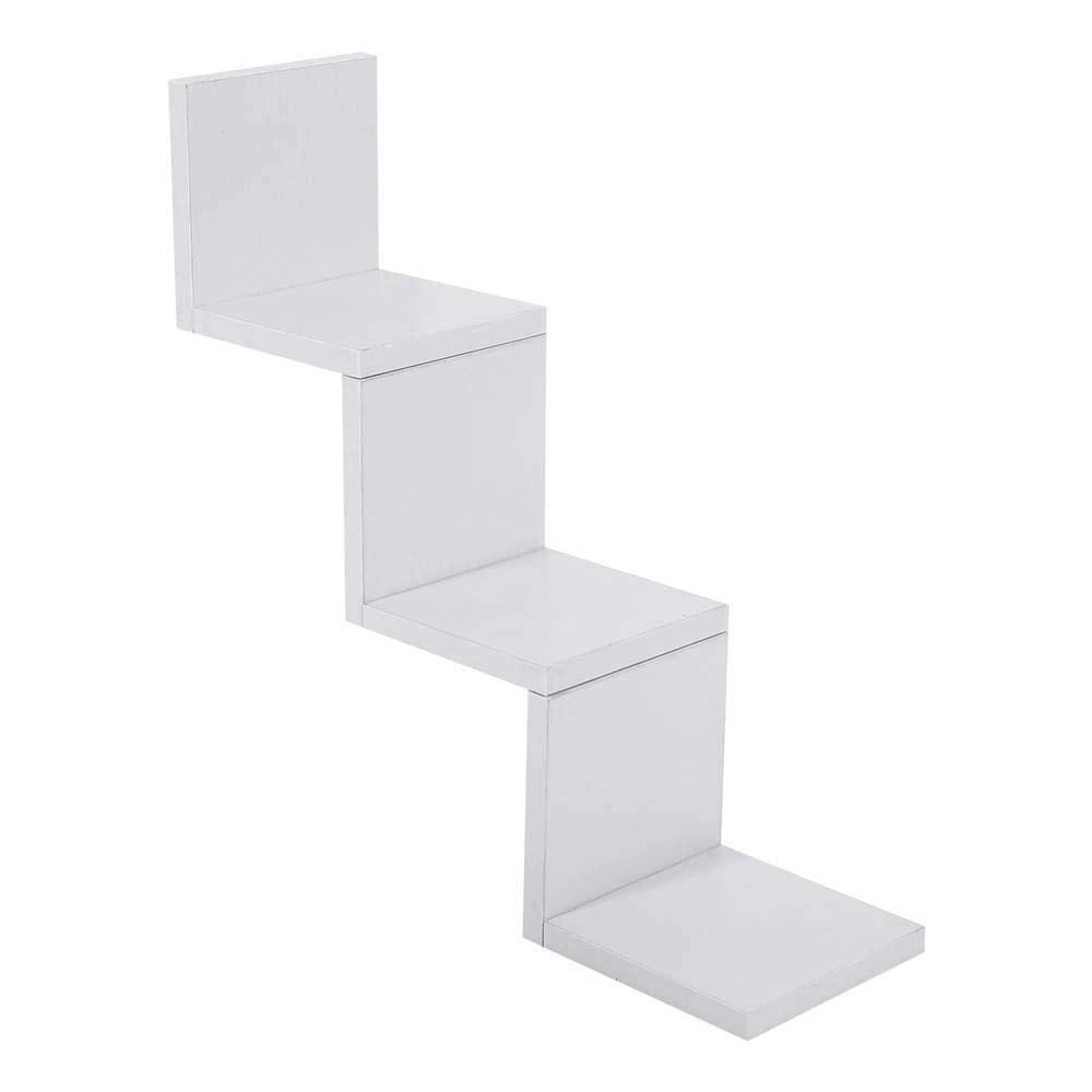 Mensola Parete Moderna Design Zig Zag 59x12x12 cm Scaffale 3 Ripiani in Melamina Bianco