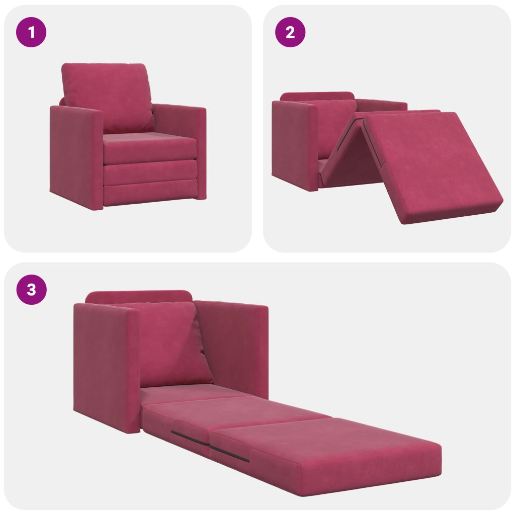 Divano letto 2-in-1 Rosso Vino 74x77x81 cm in Velluto