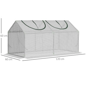 Mini serra da giardino in PE con finestre arrotolabili, 120x60x60 cm, bianco