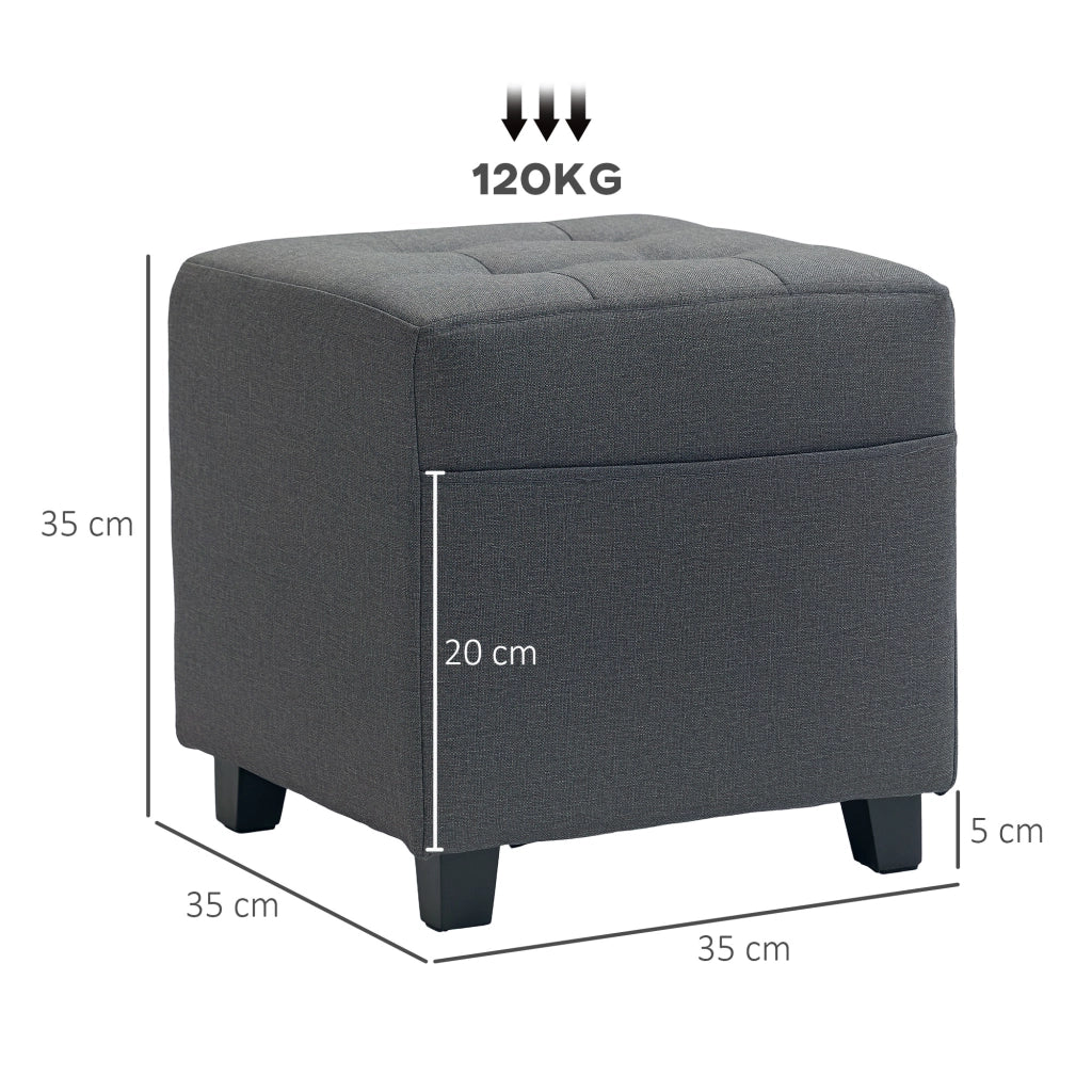 Pouf con Tasca Laterale e Coperchio Imbottito ¨C Zephmum ¨C Grigio in Lino