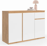 Credenza TOMI 100 cm con 3 ante e 1 cassetto, bianco e legno
