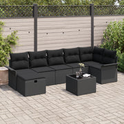 Set Divano da Giardino  8 Pezzi con Cuscini Rattan Poliestere Nero