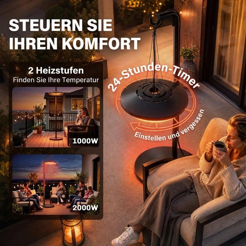 Stufa a infrarossi a soffitto 2000 W in carbonio con luce LED; touch e telecomando; nero