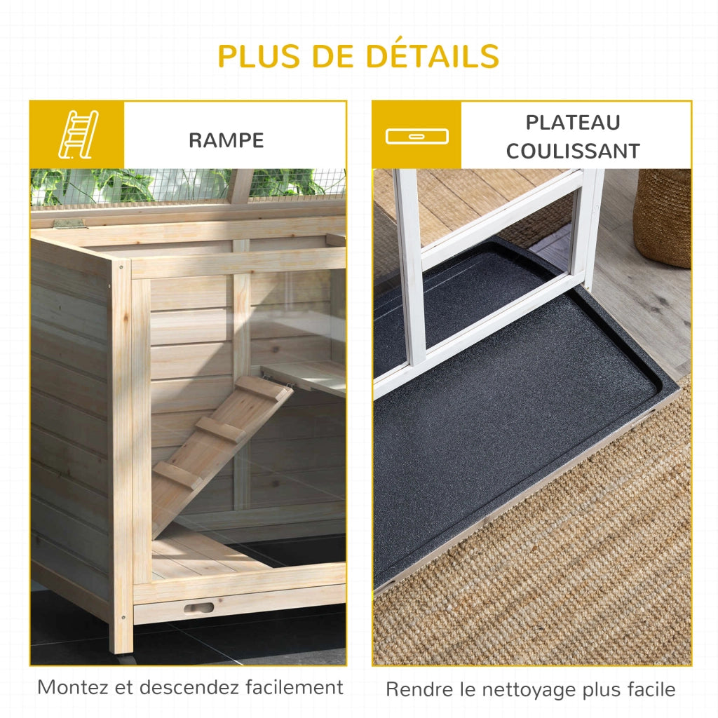 Gabbia per conigli in legno massello 2 piani con ruote ¨C Zephmum ¨C 91.5x53.3x73 cm