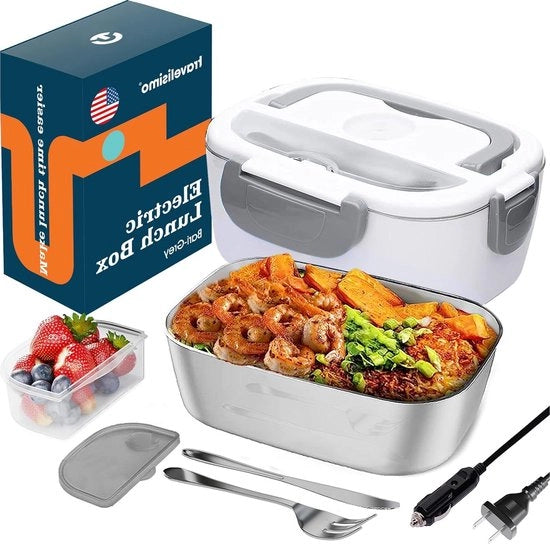 Lunchbox elettrica 3 in 1 Riscaldatore alimentare portatile 80W 12V-24V-220V - Auto Camper Casa - Contenitore riscaldatore alimentare rimovibile in acciaio inossidabile 15L