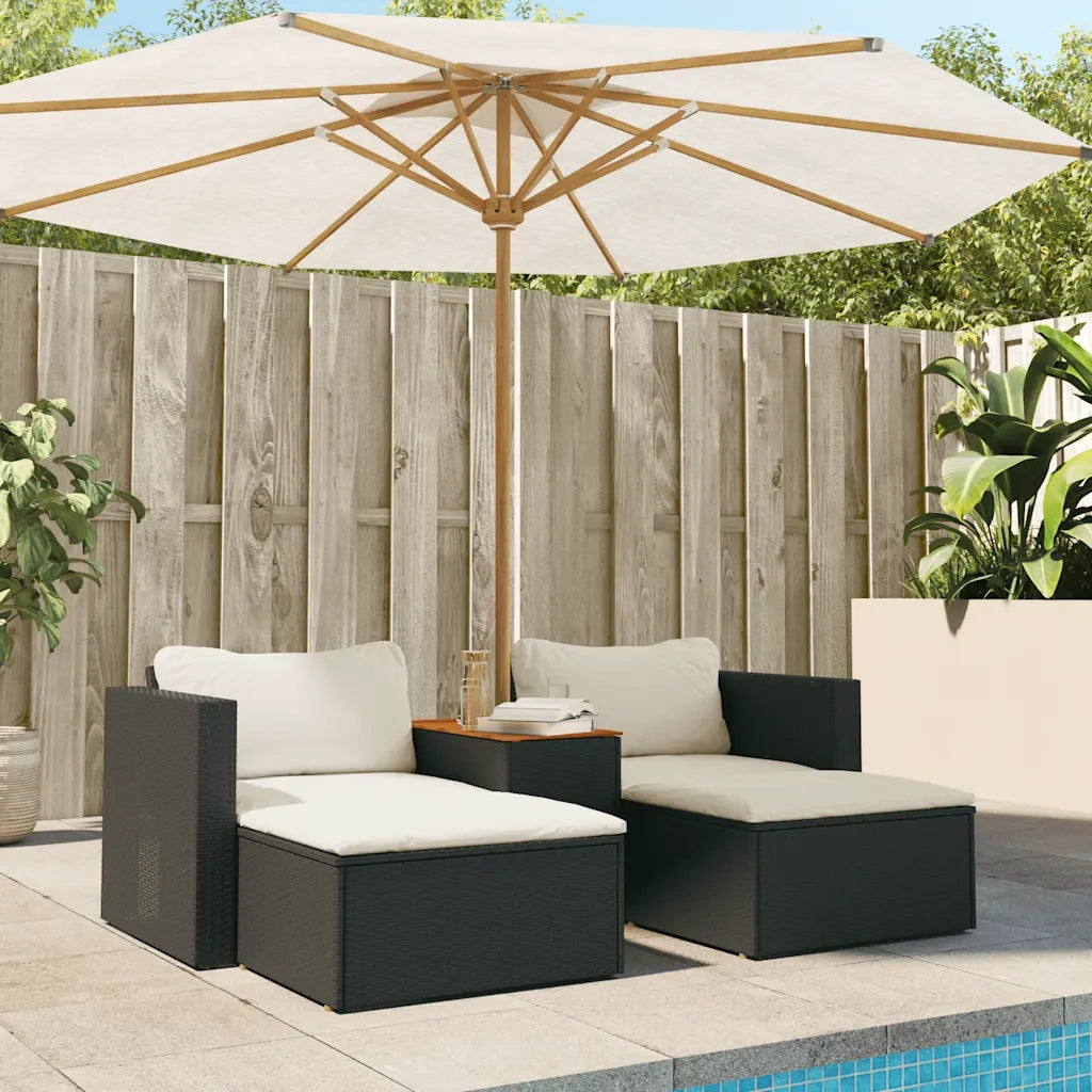 Set Divani da Giardino 5 pz | Set Salotto da Giardino con Cuscini Nero Polyrattan Acacia