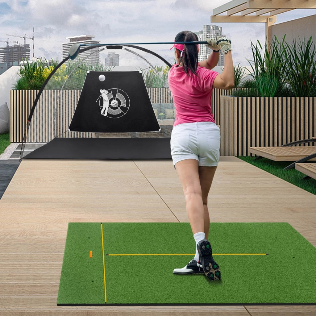 Tappetino golf con 2 punte da golf 2 astine di allineamento fori preforati, Tappetino in erba sintetica 152x117x3,2cm-Golf