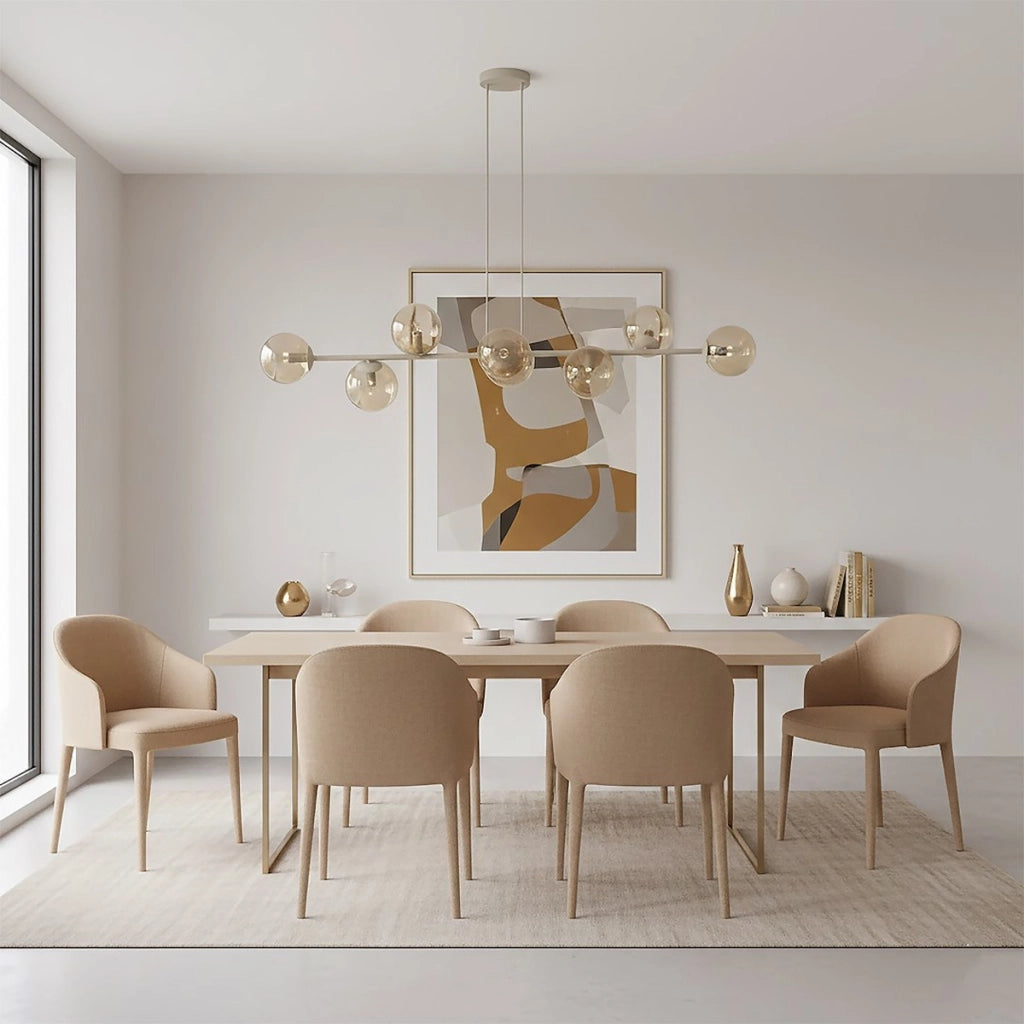 Lampada a sospensione Magnus in acciaio beige e vetro ambrato