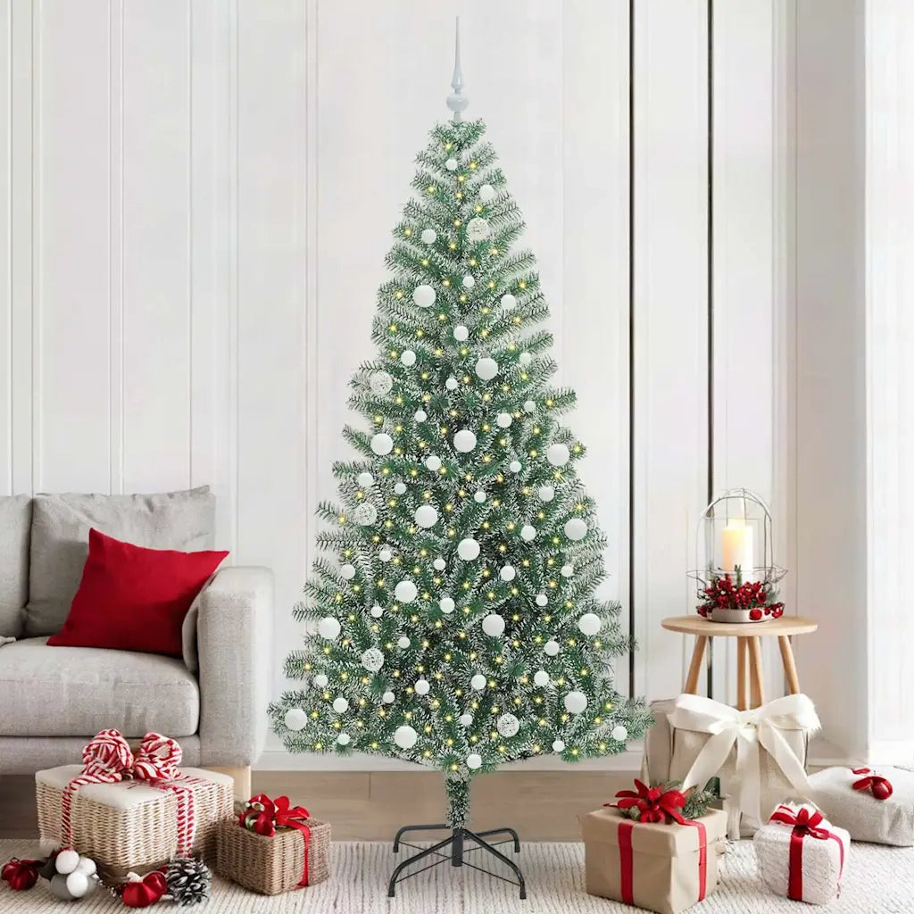 Albero di Natale Artificiale Imbiancato con Luci LED 210 cm