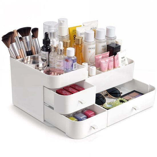Organizzatore di Cosmetici con Ruote - Grande Cassetta di Presentazione - Borsa di Trucco con Molteplici Compartimenti - 3 Lavi - 34 x 24 x 16 cm