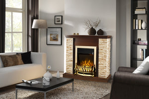 Camino Elettrico da Pavimento 90,3x98x30 cm Effetto Fiamma 2000W Rock & Galileo Gold Noce