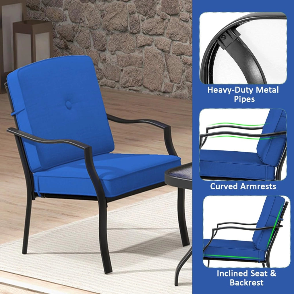 Set di mobili da giardino, 4 pezzi, per 4 persone, set di mobili da giardino, 2 poltrone, 1 divano e 1 tavolino da caffè, mobili da esterno, cuscini rimovibili (blu)