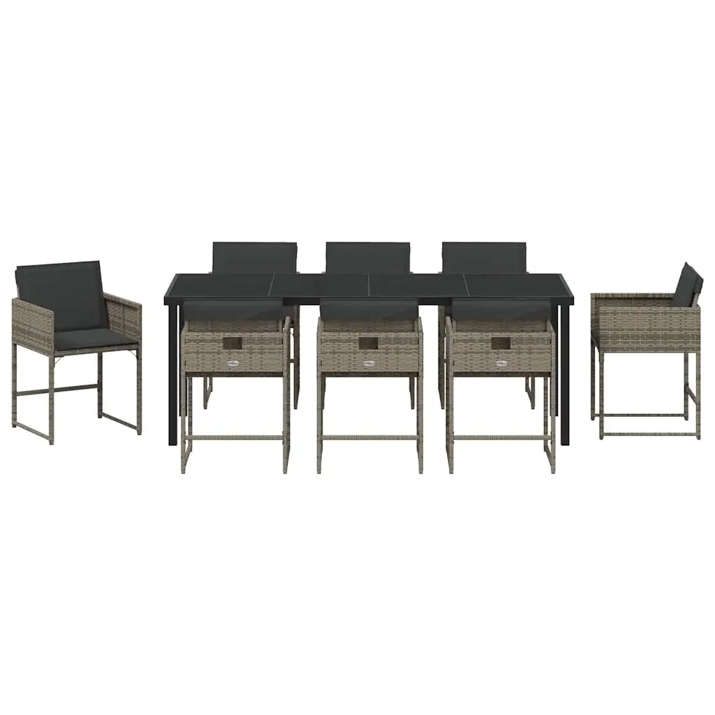Set da Pranzo per Giardino con cuscino 9 pcs Grigio polyrattan 3380015