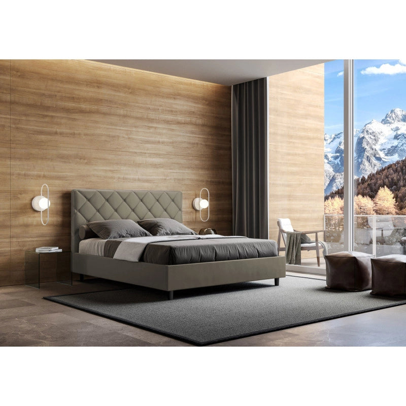 Letto imbottito Matrimoniale 170x190 cm Priya - Similpelle,Cappuccino,Contenitore