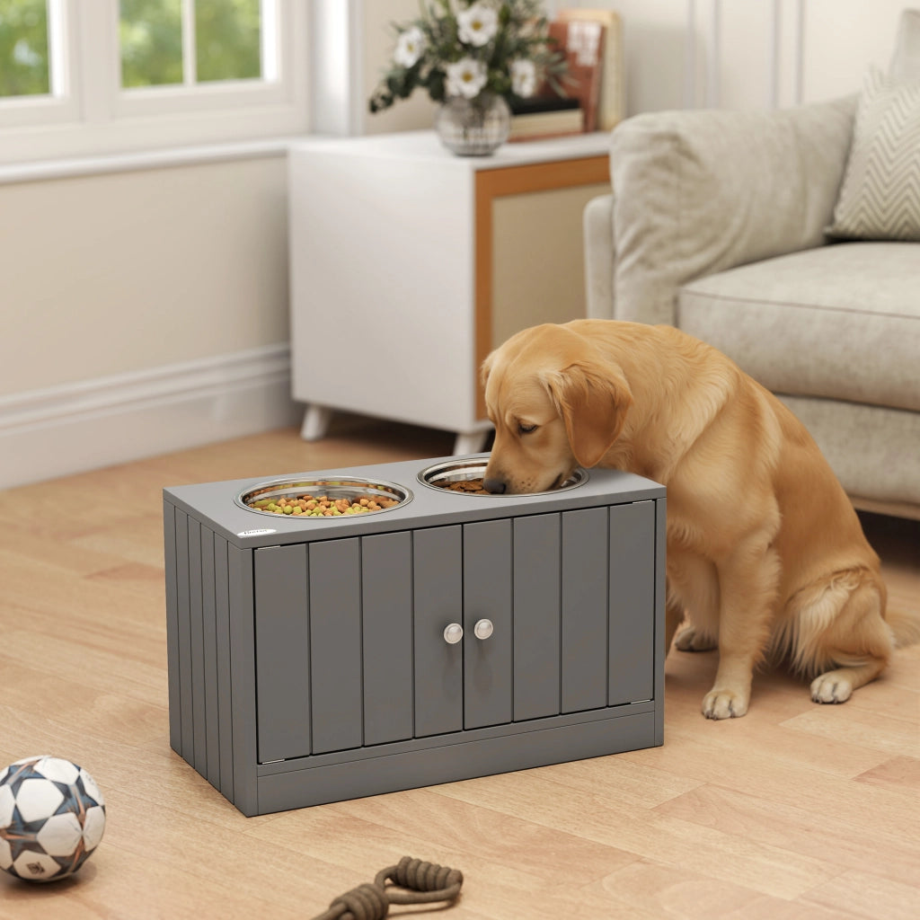 Mangiatoia per Cani 2 Ciotole 2000ml con Ripiano ¨C zephmum ¨C Grigio 60x30x35.5 cm