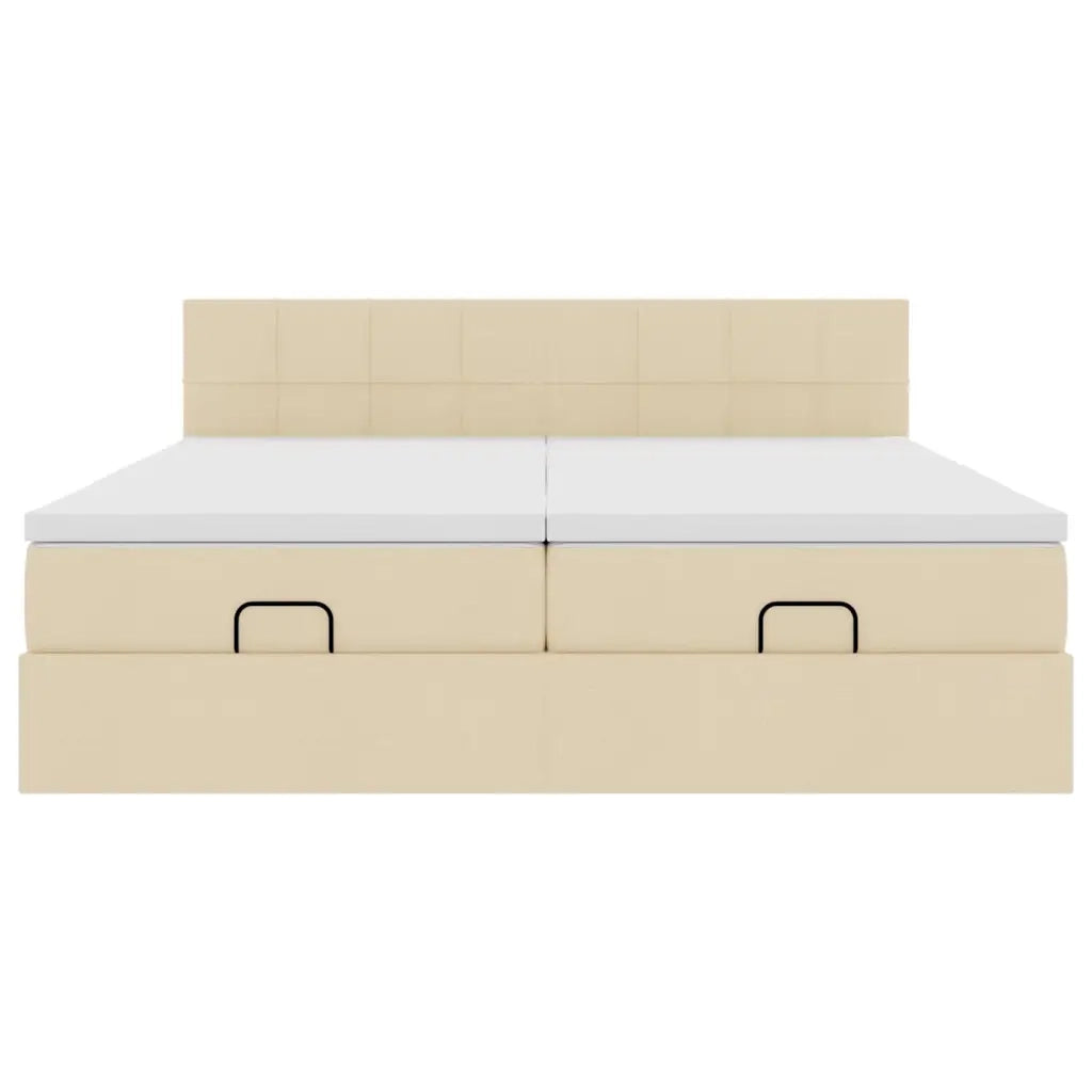 Struttura Letto Pouf con Materassi Crema 200x200 cm in Tessuto