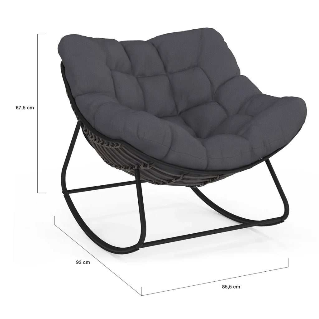IDMarket - LOA poltrona a dondolo effetto rattan grigio con cuscino grigio