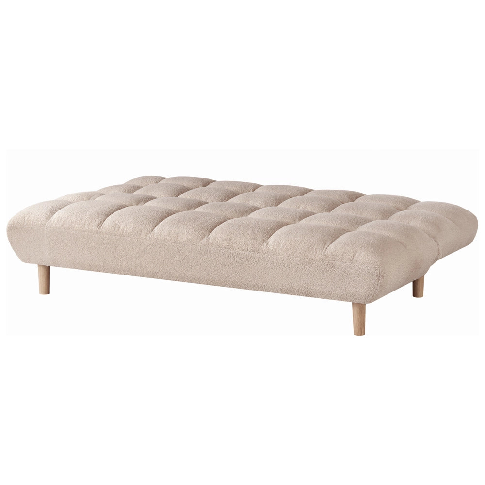 Divano letto beige Rivestimento bouclé Gambe in legno 2 posti Schienale trapuntato Seduta trapuntata Design moderno Senza braccioli