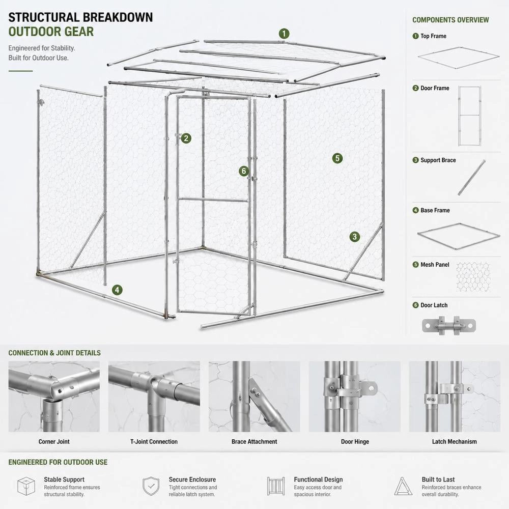 Outdoor Dog Kennel, Silver, 2x2x2 M, Galvanized Steel