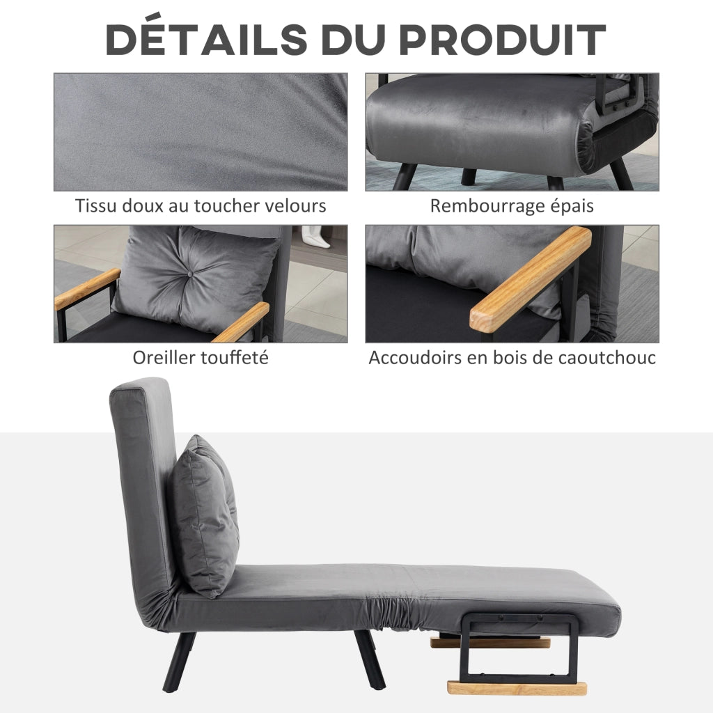 Poltrona letto regolabile ¨C zephmum ¨C grigio tessuto velluto 63x73x81