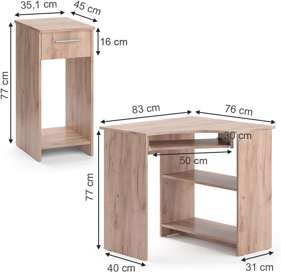 Scrivania angolare Odin, Sonoma, 83 x 76 cm Set con armadio PC