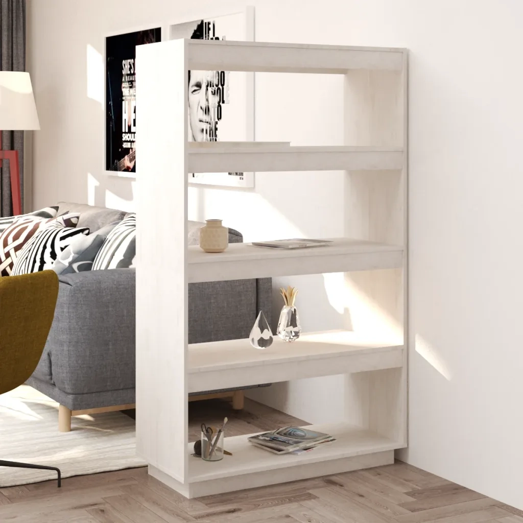 Libreria Divisorio-Scaffale per Libri-Mobile di Stoccaggio Bianco 80x35x135 cm Legno Massello di Pino