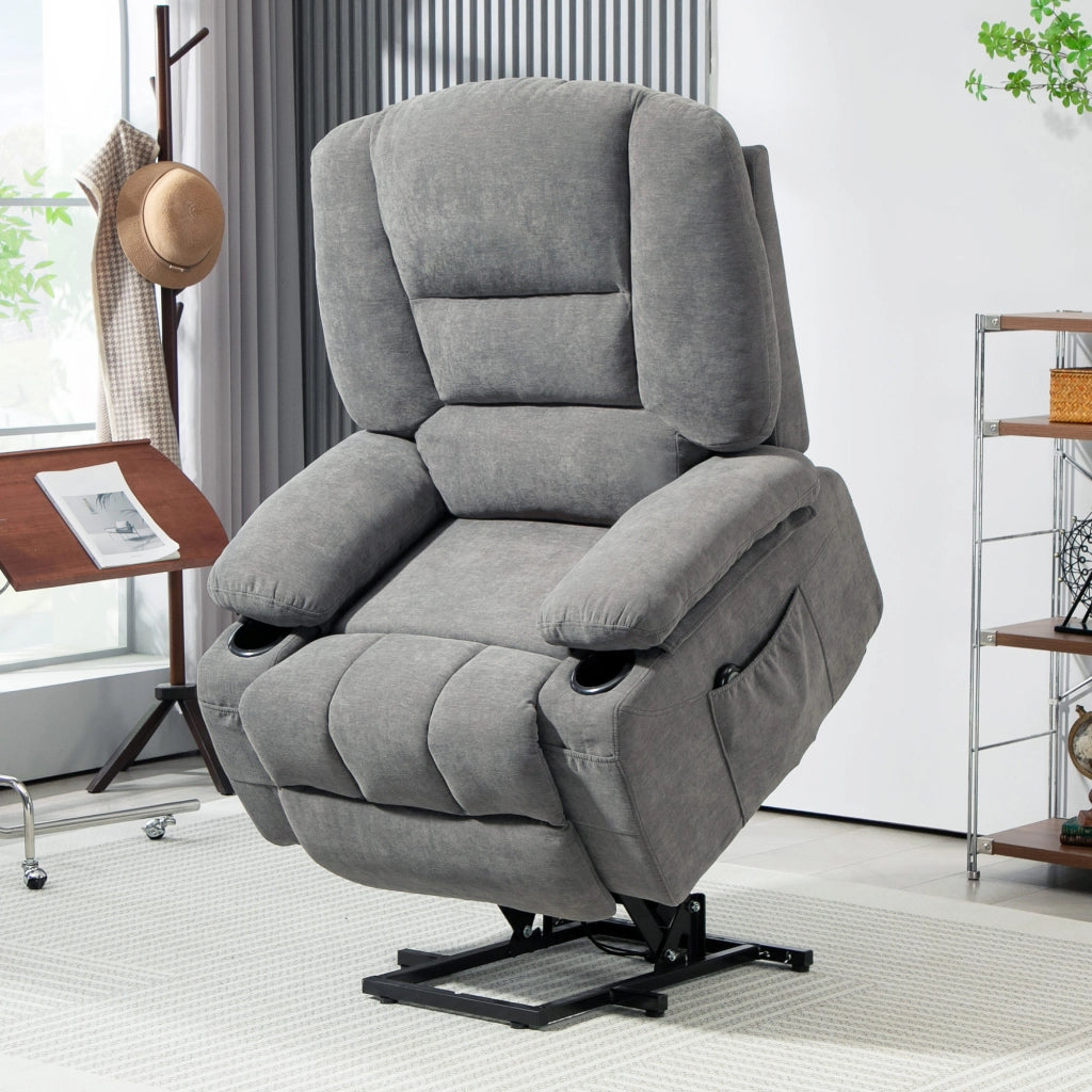 Poltrona relax elettrica alzapersona con massaggio e riscaldamento ¨C Xylo ¨C Tessuto grigio