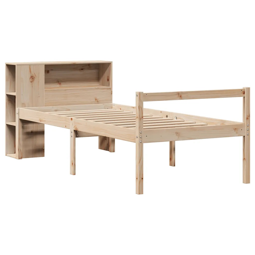 Letto singolo | Letto per adulti | Giroletto con Libreria senza Materasso 75x190 cm in Legno Pino
