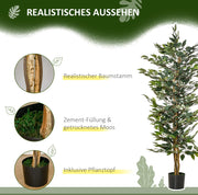 Ficus artificiale decorativo 150 cm con vaso in plastica per interno ed esterno, facile da mantenere
