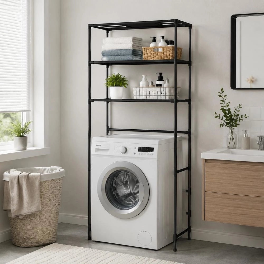 Washing Machine Shelf 3 Shelves Black 69x28x169 Cm