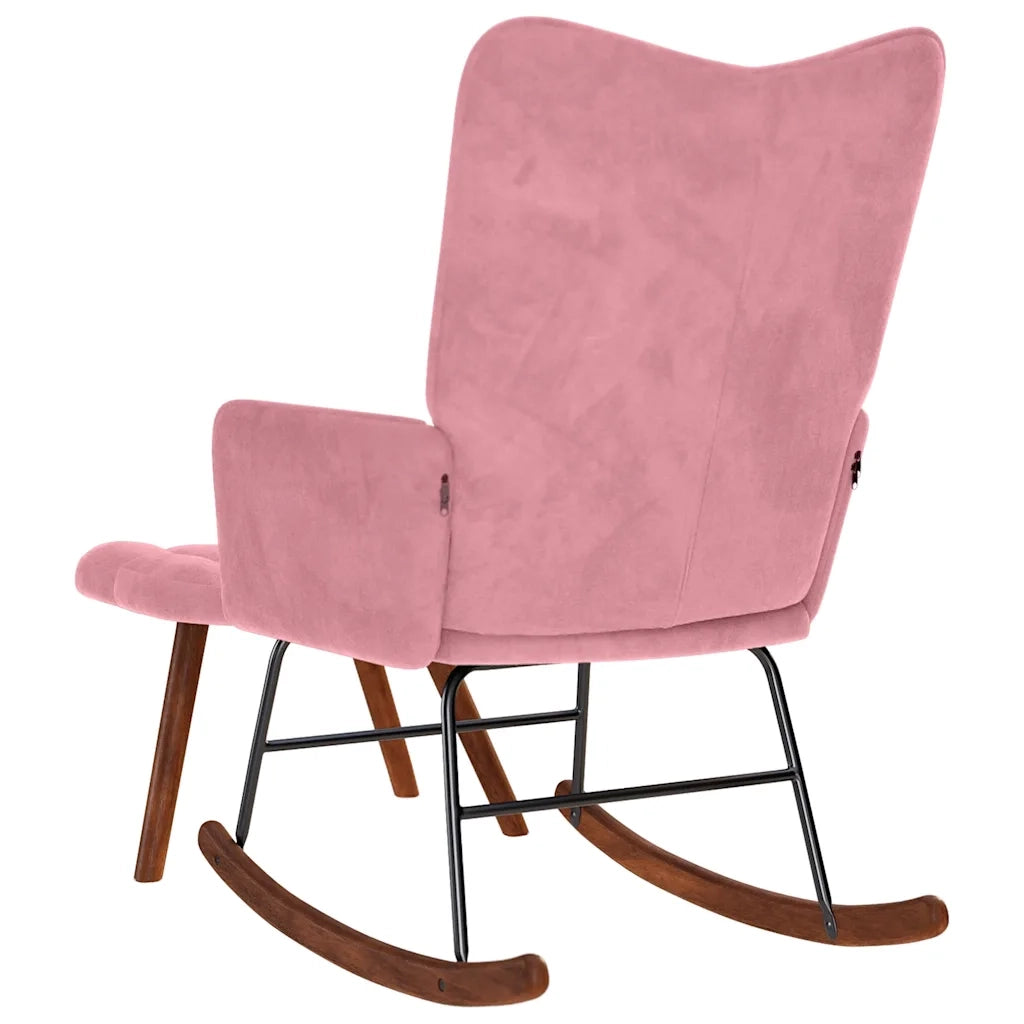 Poltrona a Dondolo | Sedia Relax con Poggiapiedi Rosa in Velluto