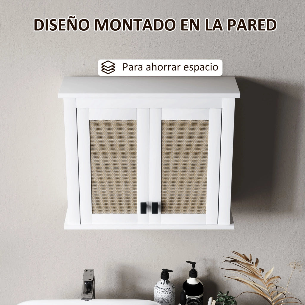 Pensile Bagno Sospeso ¨C Xylo ¨C Bianco 2 Ante Rat¨¢n 60x19,5x49,4 cm