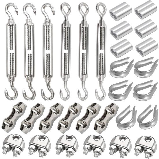Set di Chiavi a Haken - Klemme e Anelli - Fissaggio Esterno - 30 Della Cassetta Acciaio Inossidabile - M5 3mm - Argento