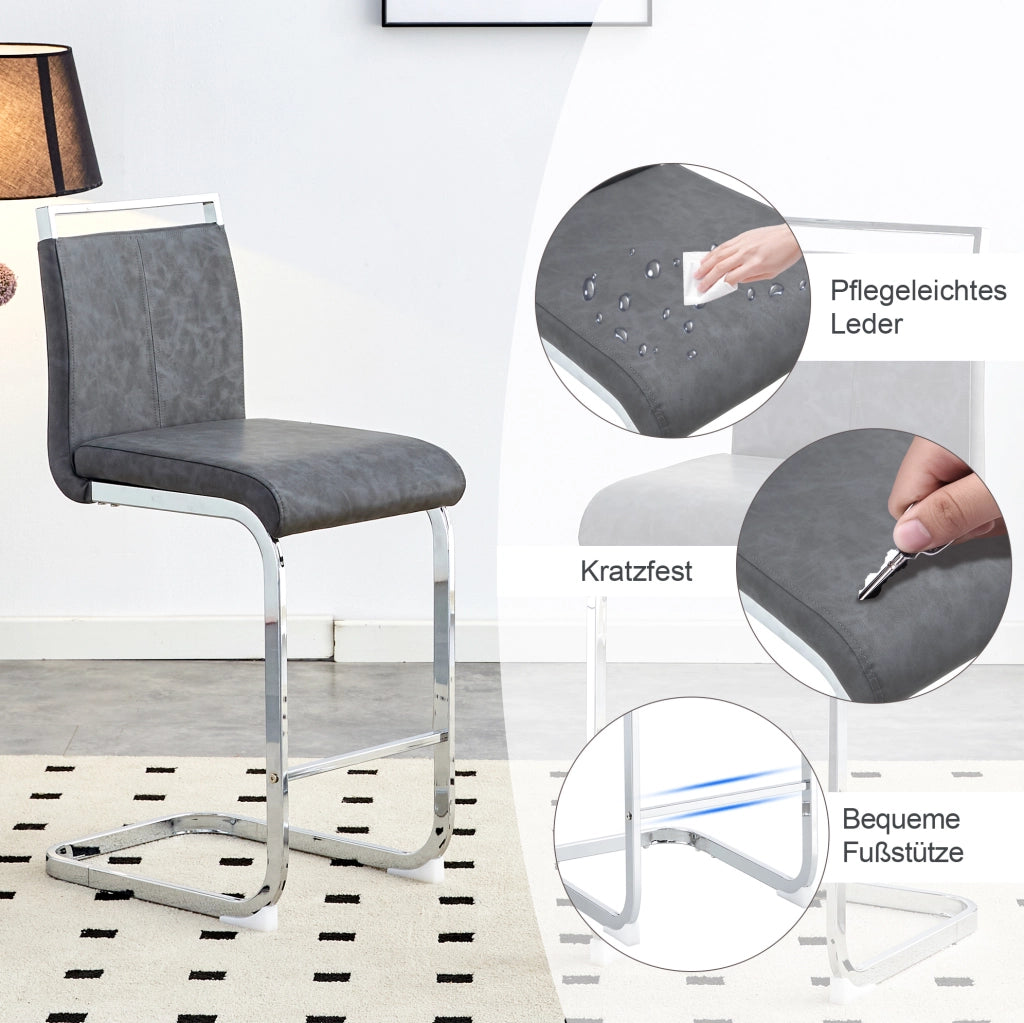 Set di 2 sgabelli da bar in PU grigio scuro con gambe argento