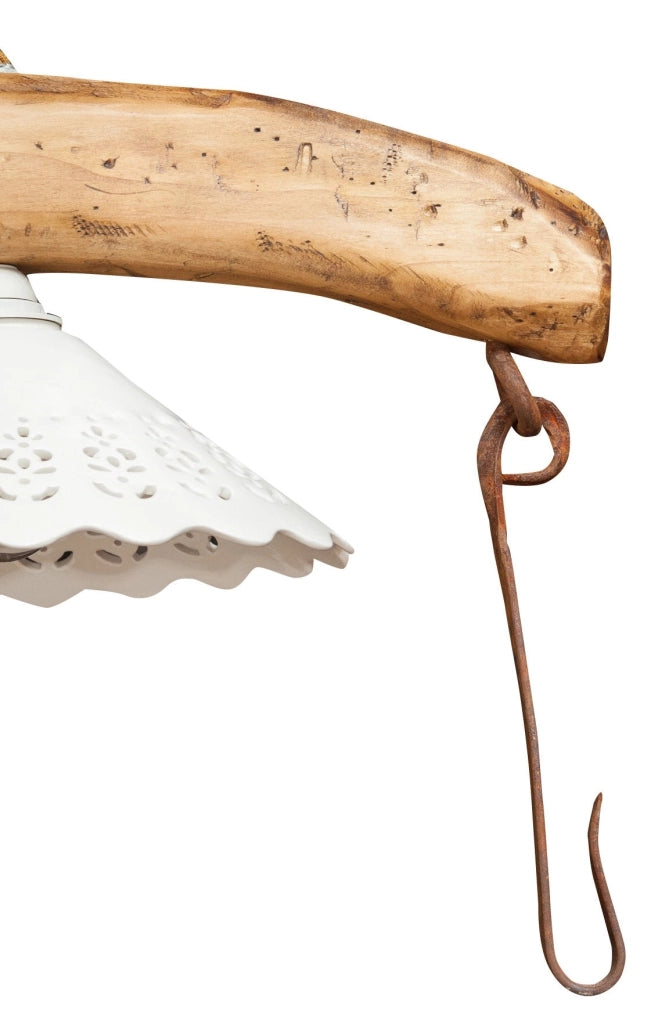 Biscottini Giogo lampadario in legno massello di tiglio finitura naturale L161xPR30xH41 cm. Made in Italy
