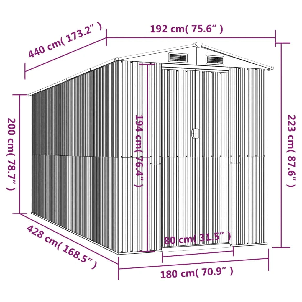 Casetta da giardino cabina ripostiglio casetta da esterno robusta casetta per attrezzi 192 x 440 x 223 cm acciaio zincato antracite 02_0022199